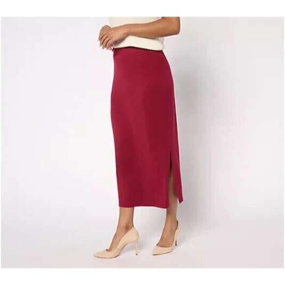 Dennis Basso Regular Luxe Sweater Knit Long Skirt Wine X-Large A672922 - Picture 1 of 1